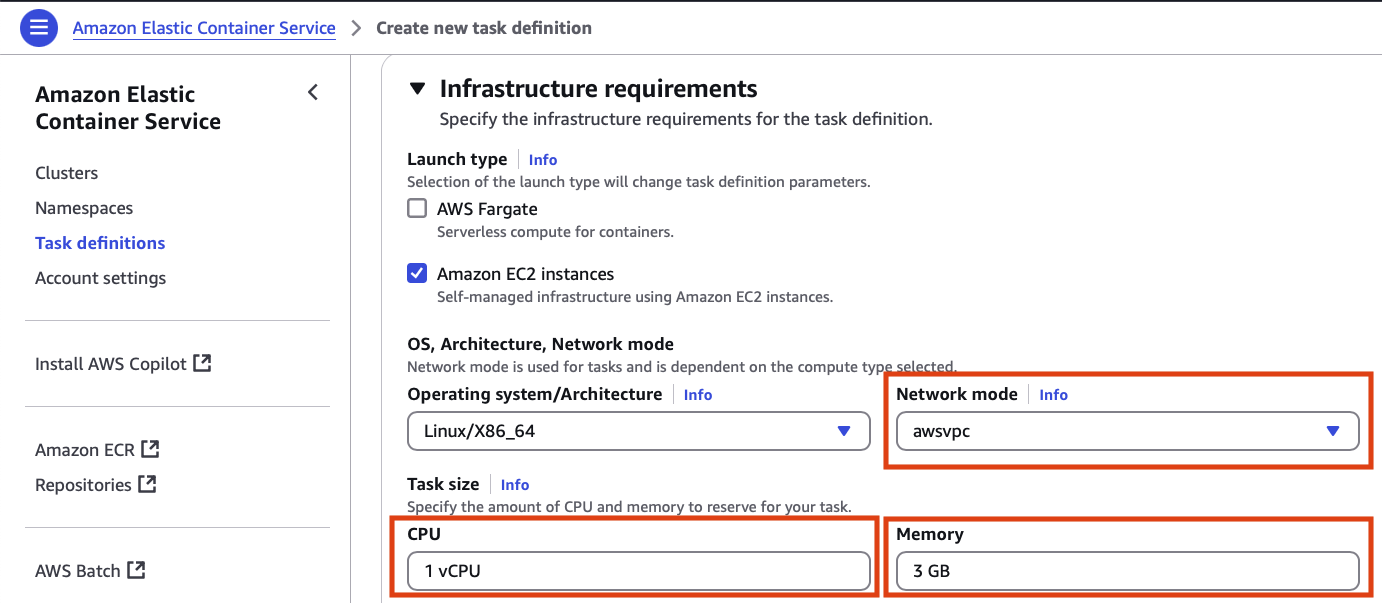 ecs task infrastructure requirements