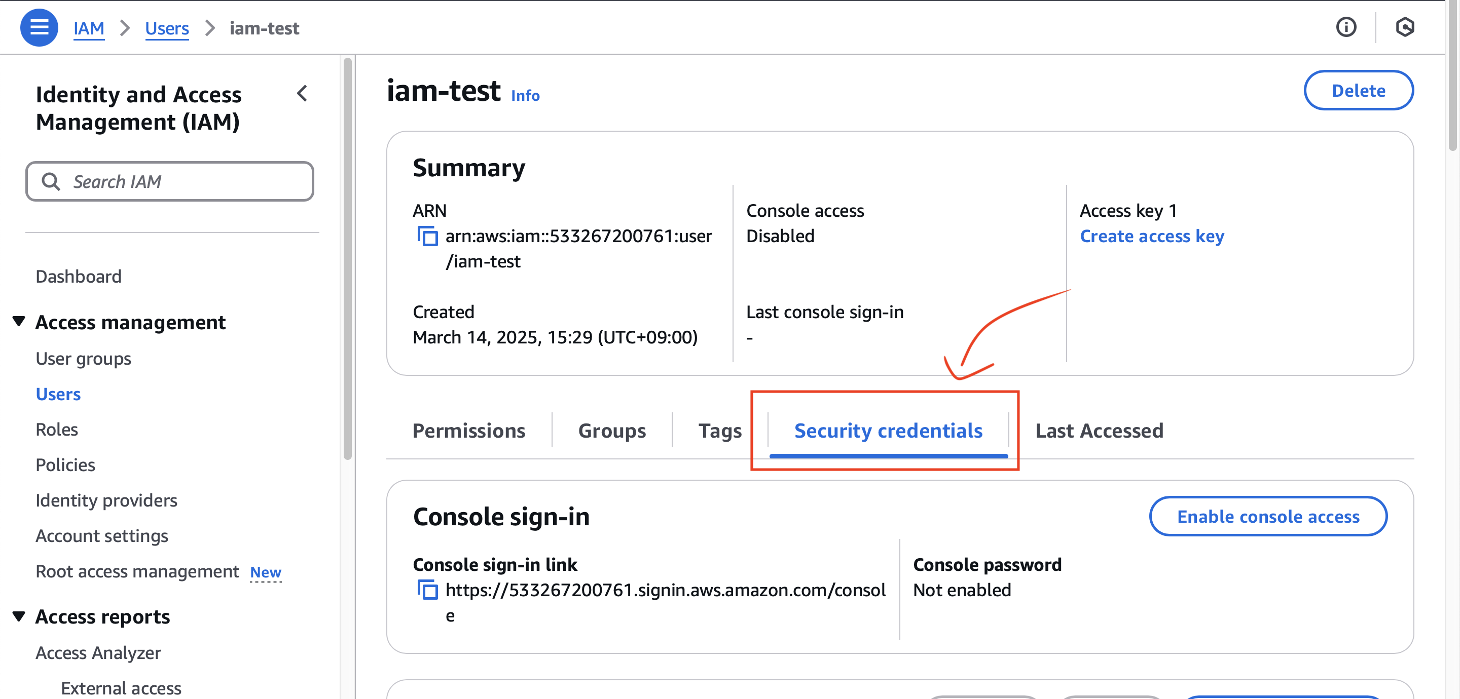 iam user security credentials