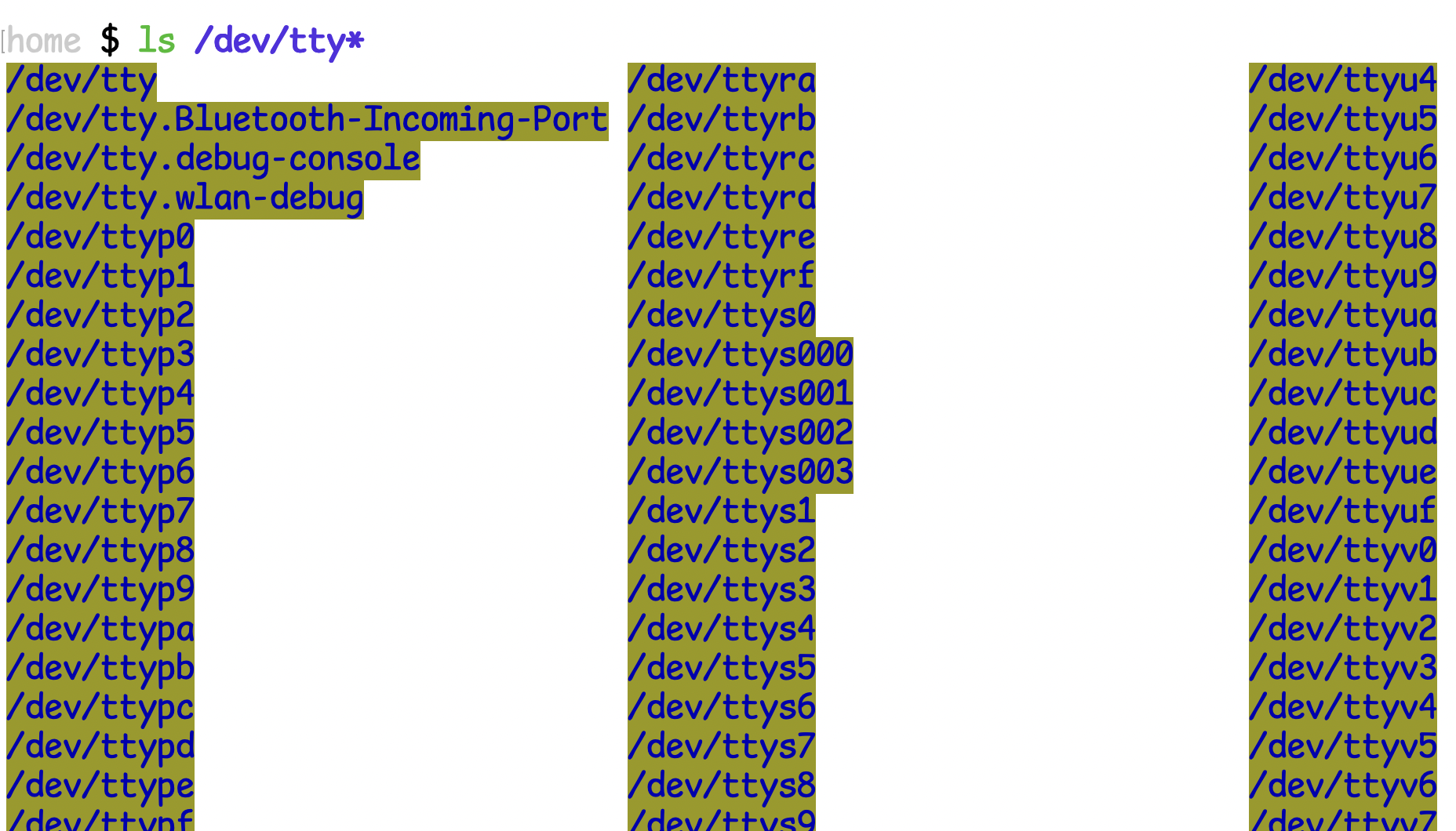 ls /dev/tty*